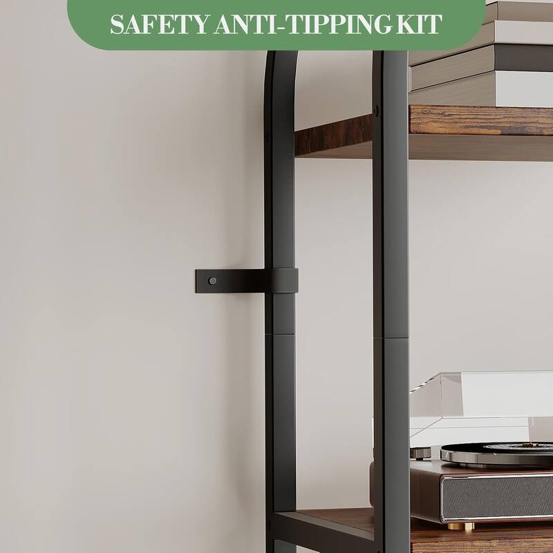 5-Tier Arched Bookshelf, Tall Wood Bookcase with Metal Frame, Modern Storage Rack for Living Room, Bedroom, or Home Office