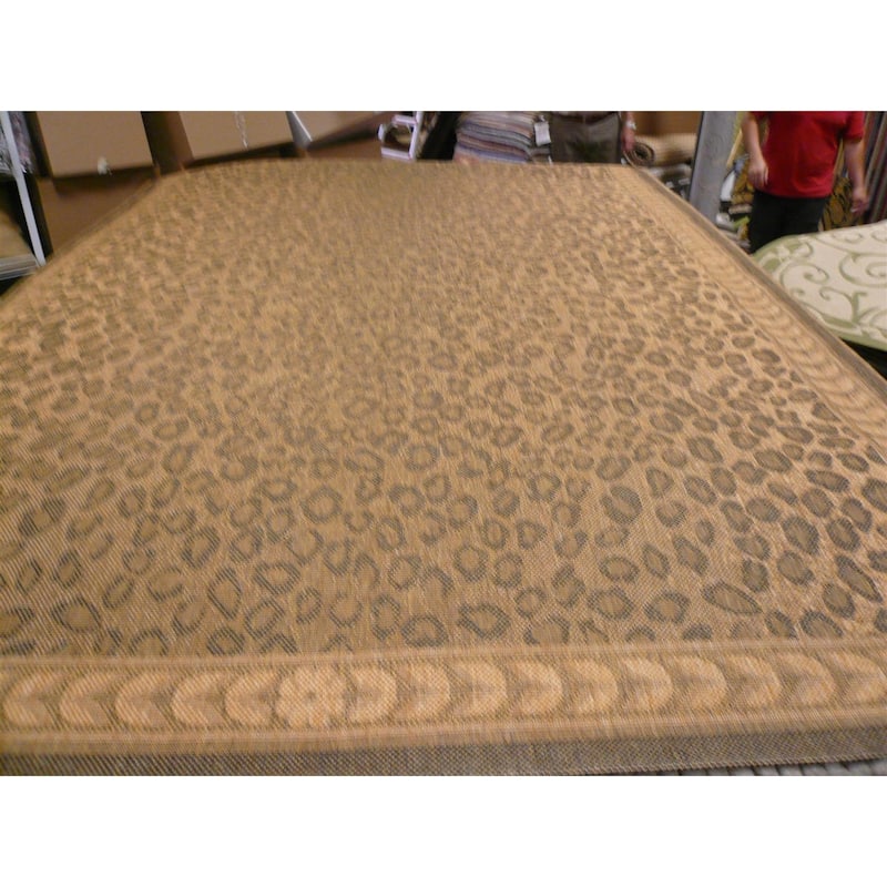 SAFAVIEH Courtyard Sanyi Indoor/ Outdoor Waterproof Patio Backyard Rug - 5'3" Square - Natural/Gold