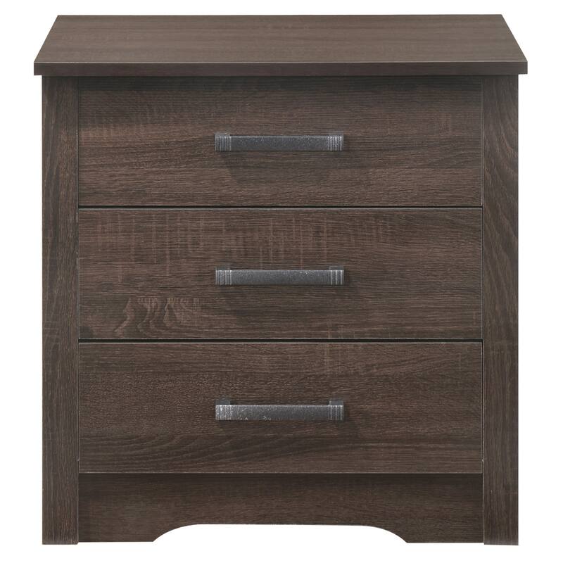 3 Drawer Wenge Nightstand, 23 Inch Modern Bedside Table with Quality Metal Handles and Ample Storage