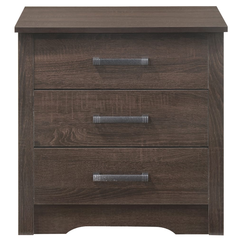 3 Drawer Wenge Nightstand, 23 Inch Modern Bedside Table with Quality Metal Handles and Ample Storage