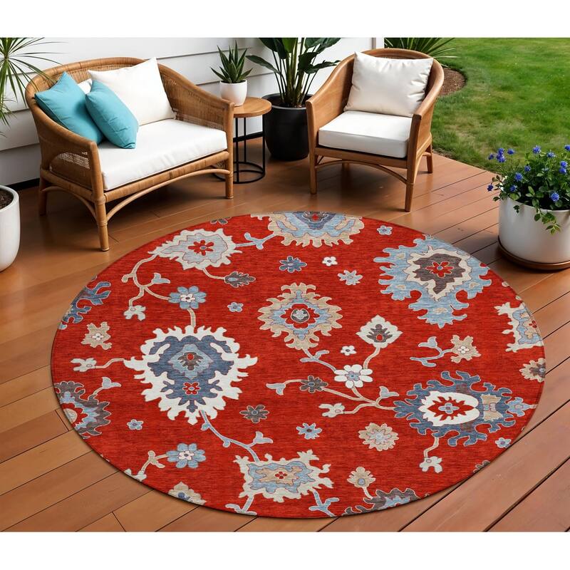 HomeRoots Floral Traditional Rectangle Outdoor Rug - 8' Round