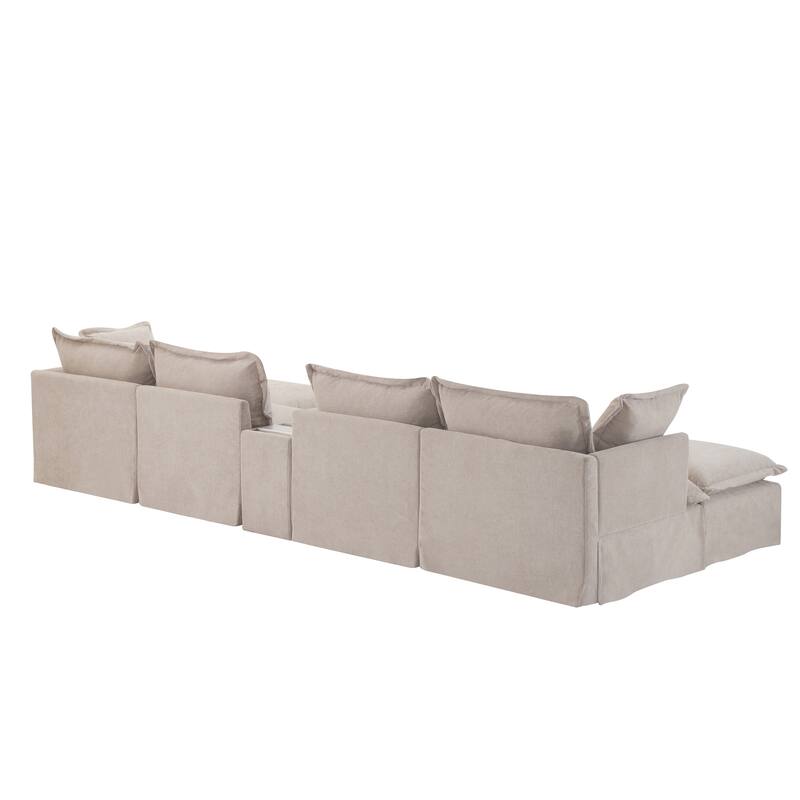 U-Shaped Wide Seat Sectional Sofa w/Console, 2 Ottoman, Cup Holder, USB