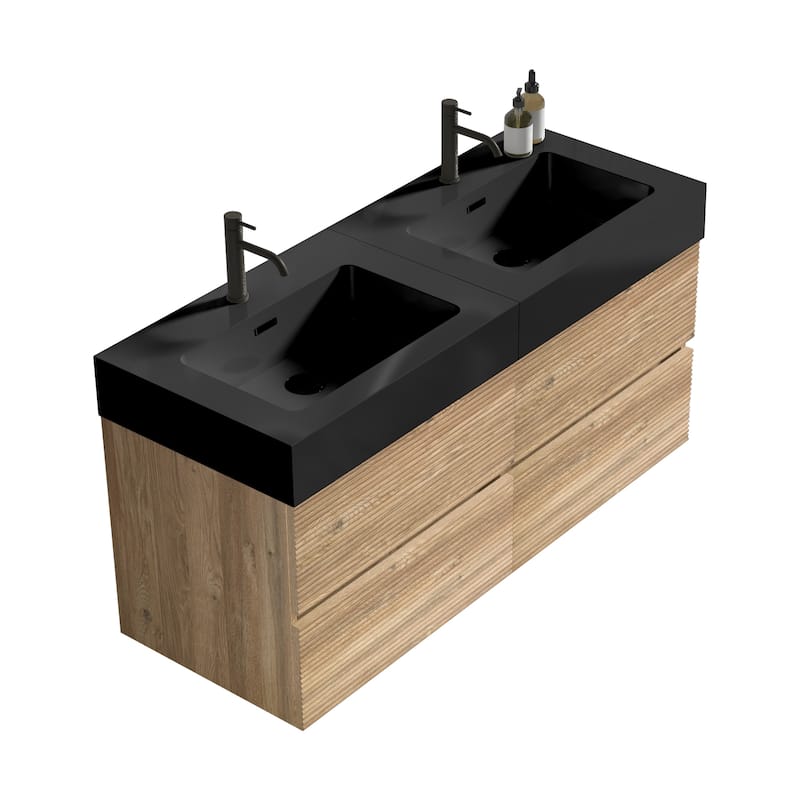 GDFStudio - Grace Wall-Mounted Bathroom Vanity with Engineered Quartz Sink & Soft Close Drawers, without Drainage and Faucet