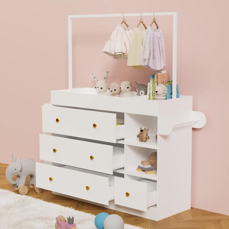 White Dressing Table Dresser Clothing Storage Cabinet Organizer for Bedroom, Wardrobe Armoire Closet
