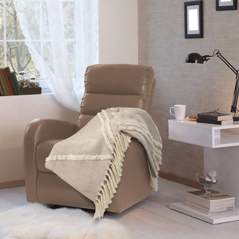 Sevita Tufted Geometric Beige and Cream Throw Blanket with Fringe