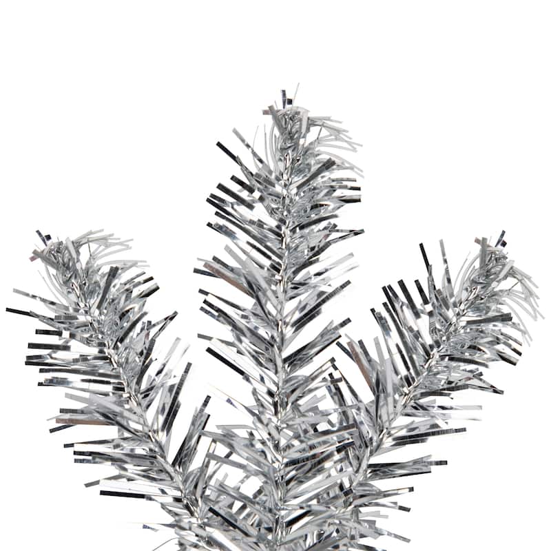 9' x 12" Silver Tinsel Artificial Christmas Garland, Clear Lights