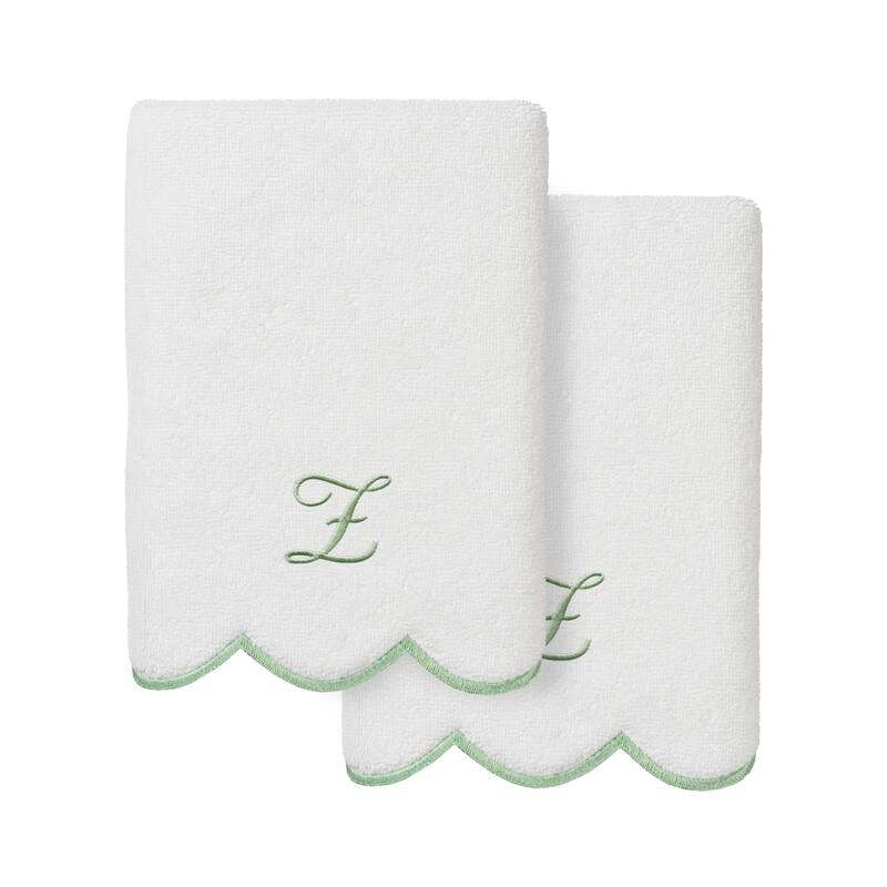 Authentic Hotel and Spa 100% Turkish Cotton Green ADORNIA Scallop Personalized 2 Piece Hand Towel Set - 2 Hand Towels - Z