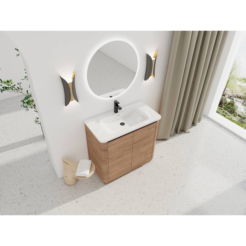 36" Freestanding Bathroom Vanity with Ceramic Sink & 2-Soft-Close Door, KD-Packing, Plywood