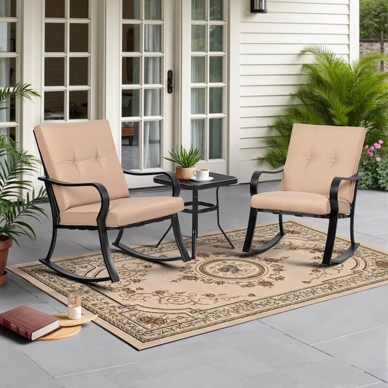 Solaura 3-piece Outdoor Patio Rocking Chairs Conversation Bistro Set