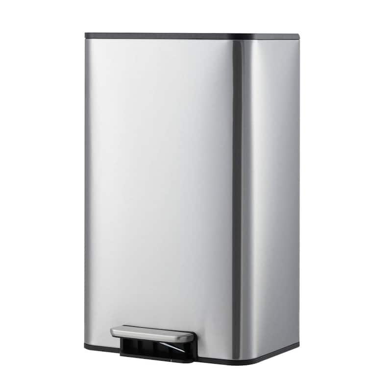 18L Soft-Close Lid Compact Stainless Steel Trash Can for Kitchen, Bathroom - Silver