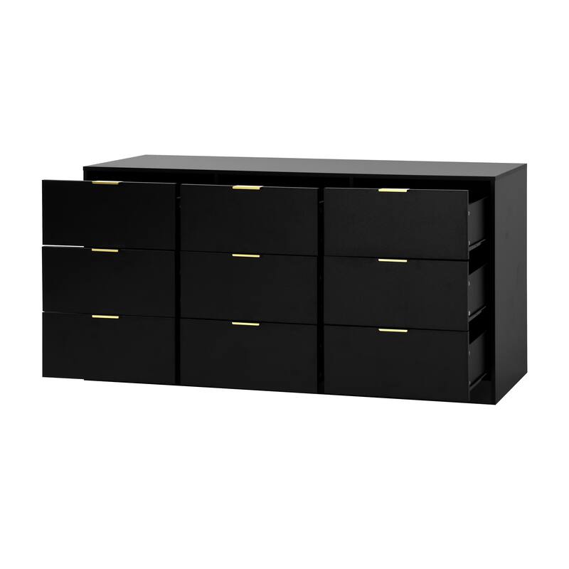 9 Drawer Dresser, 63" Large Deep Chest of Drawers, Wooden Dresser Storage Cabinet with 9 Drawers