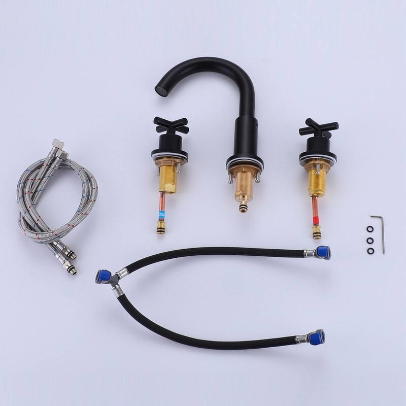 2 Handles 3 Holes Bathroom Sink Round Faucet with Water Supply Lines
