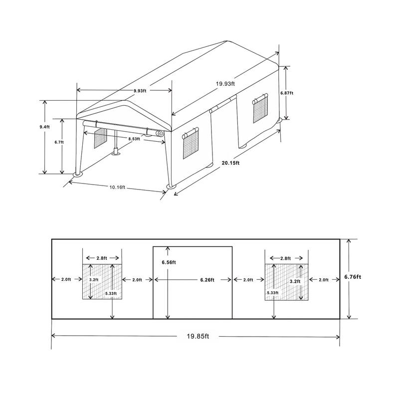 10 ft. x 20 ft. Gray Heavy Duty Garage with Iron Frame without Floor