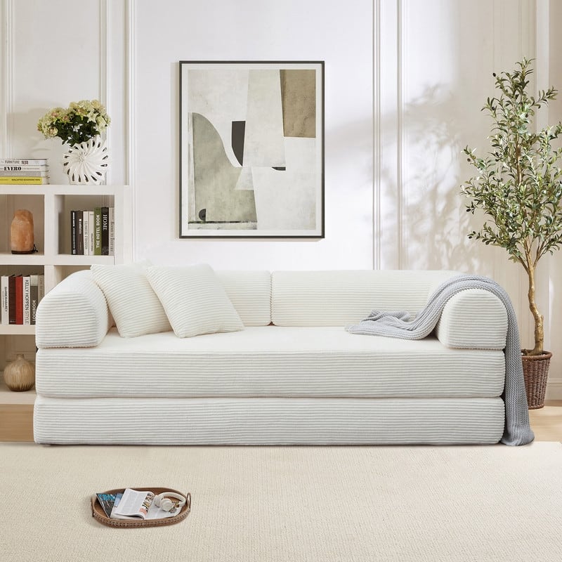 Twilight 2 - Piece Convertible Sleeper Sofa Bed, Corduroy Folding Mattress Couch with Fixed-Shape Framefor Cozy Living Spaces