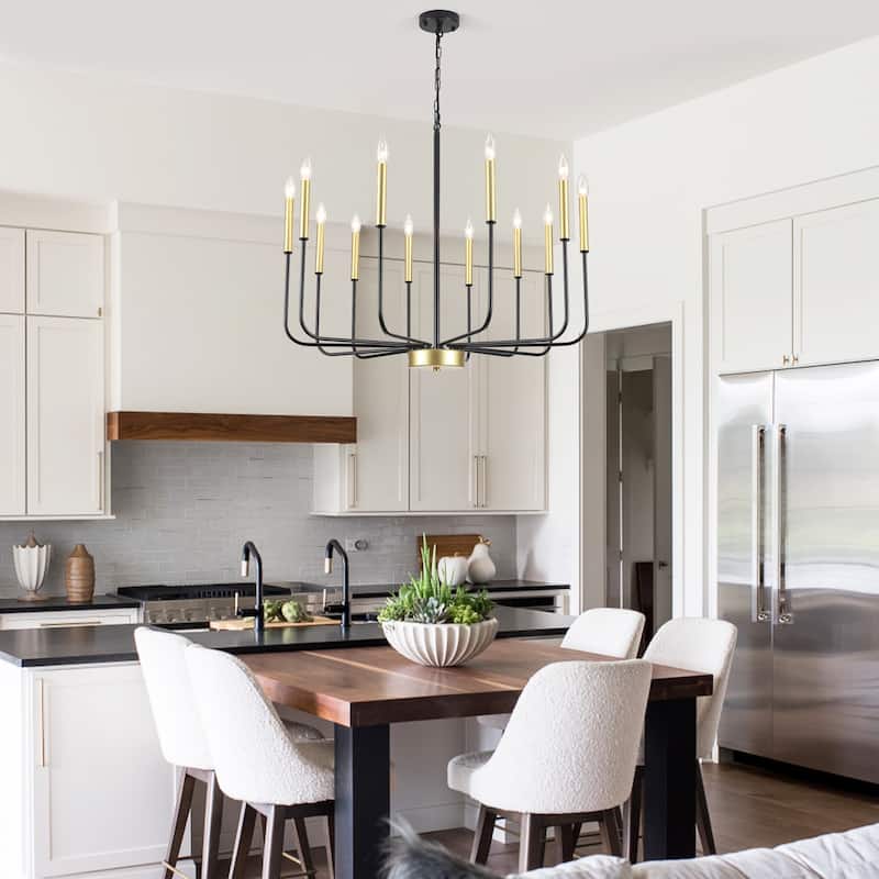 12-Light W32.08" x H70.07" Rustic Candle Chandelier for Dining Room Bedroom