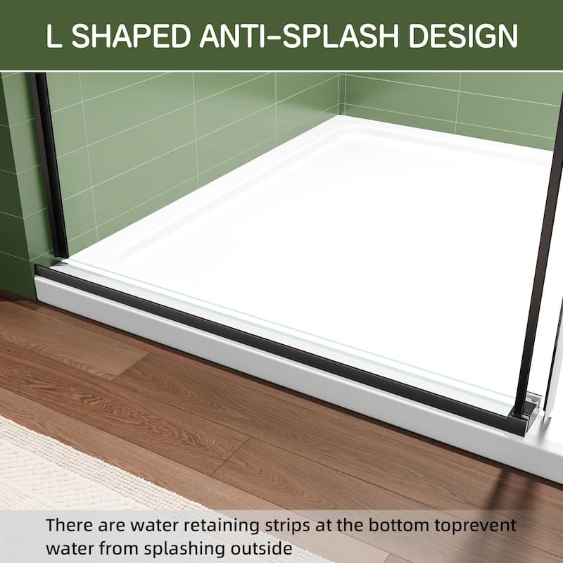 60x72 Single Sliding Shower Door, Slim Frame, 8mm Tempered Glass, Matte Black, 304 SS, 4 in Adjustable, Quiet Glide