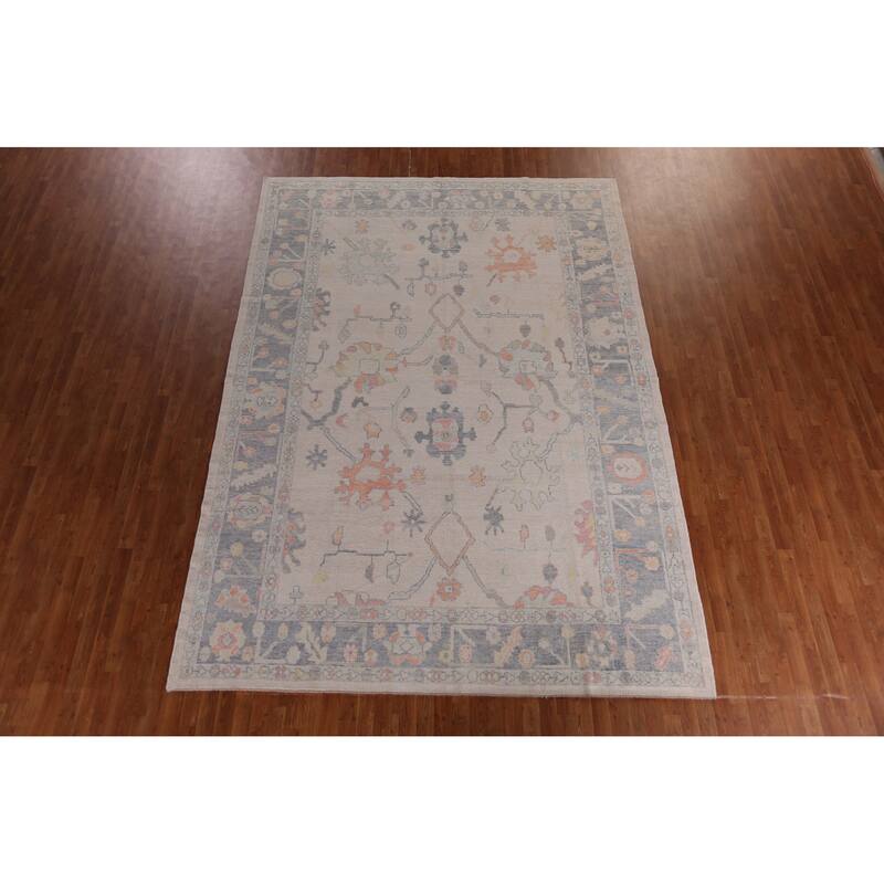 Hand Knotted Oriental 100% Wool Carpet Transitional All-Over Beige & Ivories Oushak Area Rug - 12' 5'' X 8' 9''