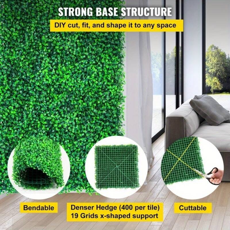 12PCS 24"x16"Artificial Boxwood Boards,UV Protected Grass Wall Panels & Boxwood Fence Panels for Green Wall Decor,Garden Fence