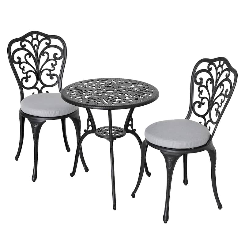 Outdoor 3-Piece Cast Aluminum Patio Set with Cushions and Umbrella Hole - 16.54*20.28*34.65 inch