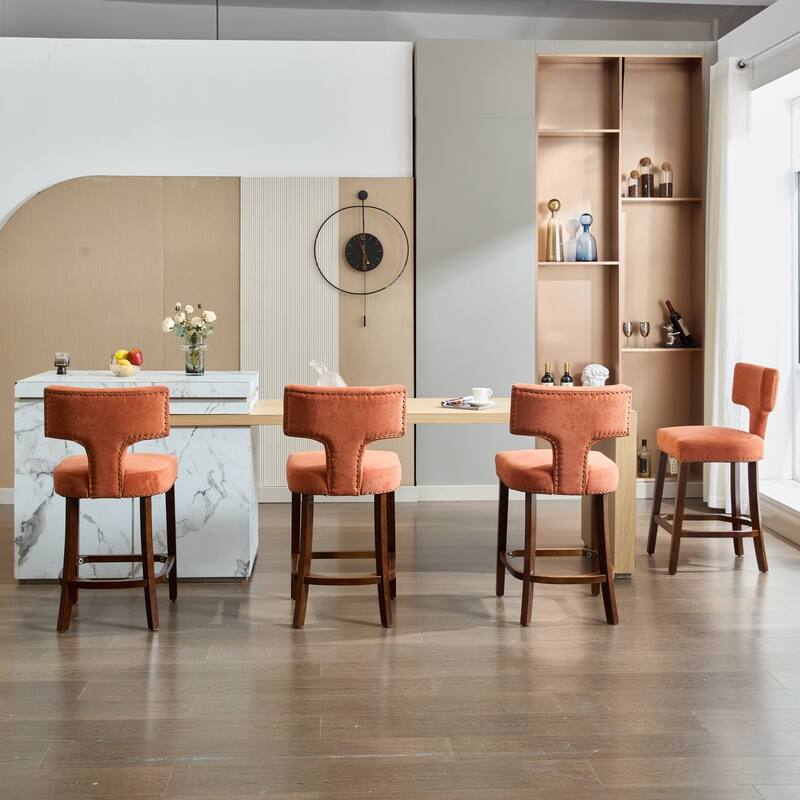 GDF Studio - Arlena Linen Upholstered Counter Height Stools with Curved Wing Back and Copper Nailhead Trim (Set of 2)