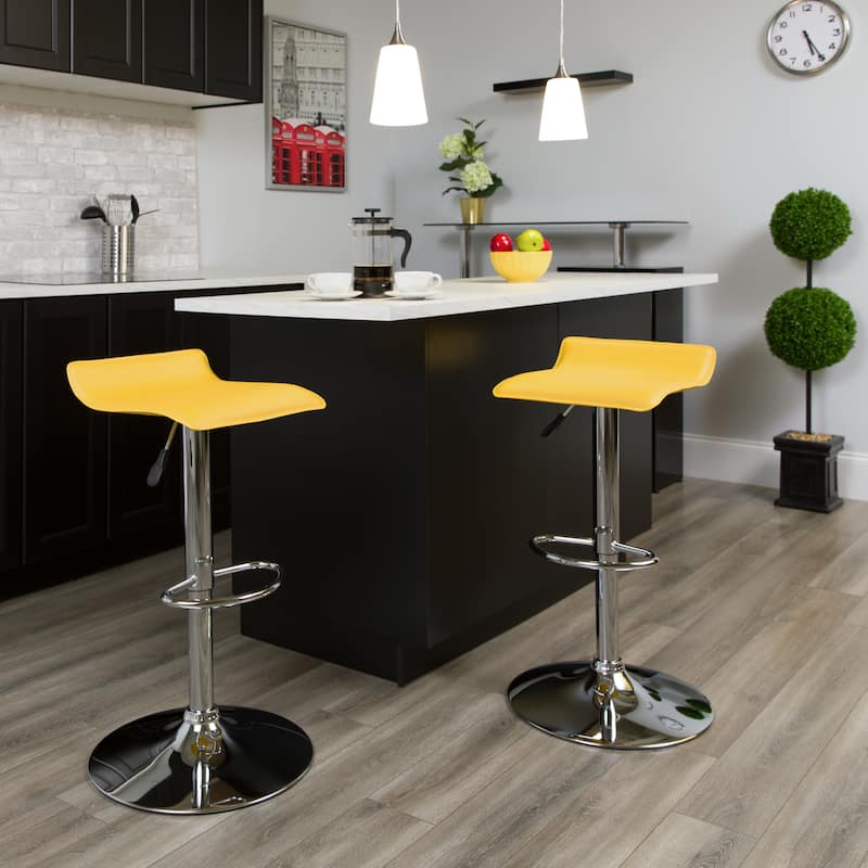 2 Pack Contemporary Vinyl Adjustable Height Barstool with Solid Wave Seat - 15"W x 15"D x 25.5" - 34"H