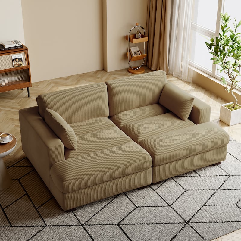 Navaeh Corduroy Modular Sectional Sofa Large Couch Sleeper Chaise - Camel Set