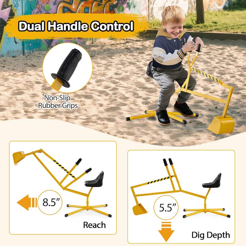 Kids Ride-On Excavator Toy with Rotating Bucket and Realistic Shovel for Outdoor Fun Ages 3 Years Plus - 48.5" x 24.5" x 24.5"