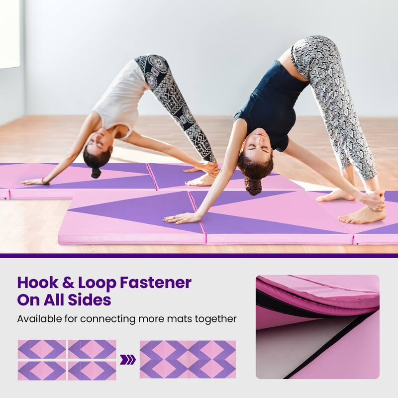 4-Panel Foldable Gymnastics Mat with Shock Absorbing Foam and Hook Loop Secure Connection - 120" x 48" x 2"