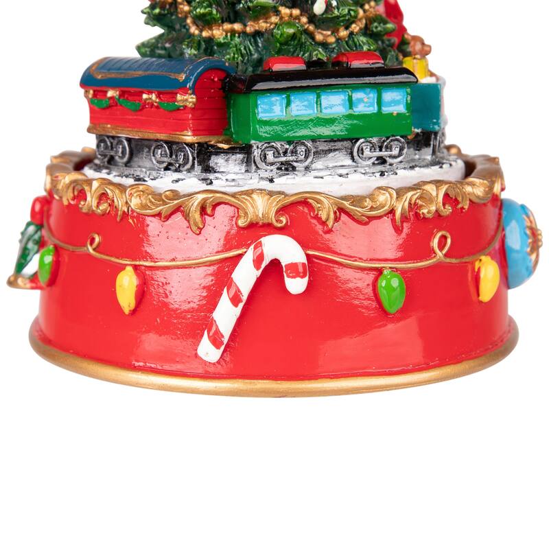 Santa on Train Musical Christmas Carousel - 6" - Red and Gold