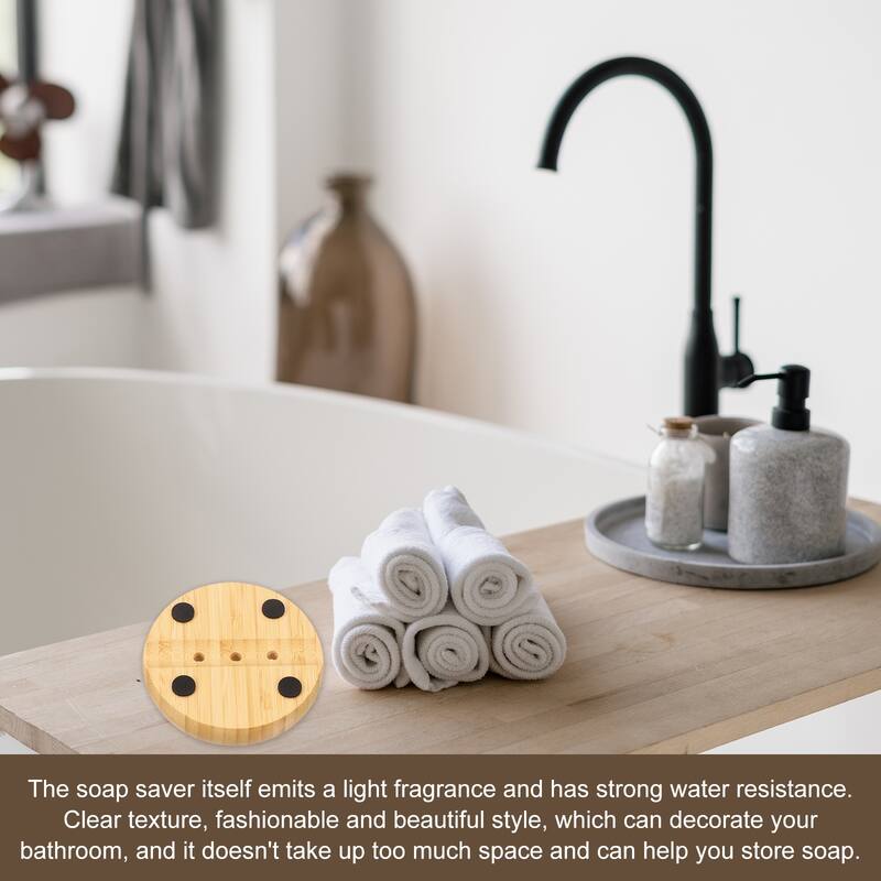 Wooden Soap Tray, Wooden Soap Dish, Natural Bamboo Soap Holder, Round - Wood Color