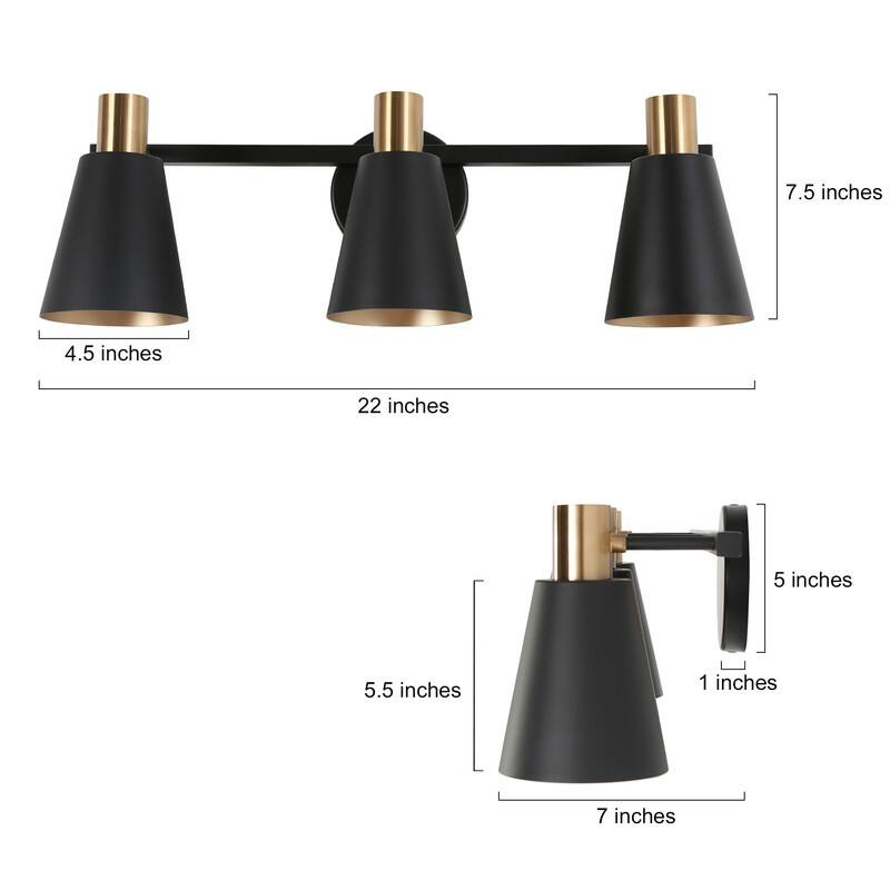 Modern 3-light Dome Dimmable Bathroom Vanity Lights Farmhouse Black Metal Cone Wall Sconces