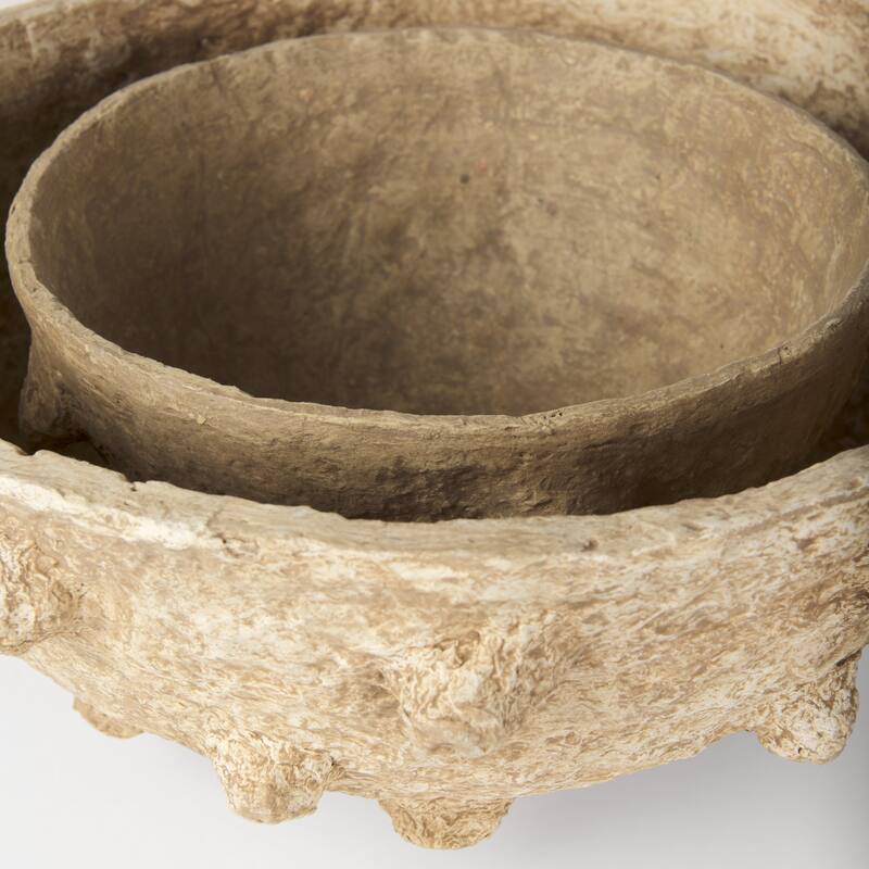 Sonam Beige Paper Mache Spiked Bowls (Set of 2)