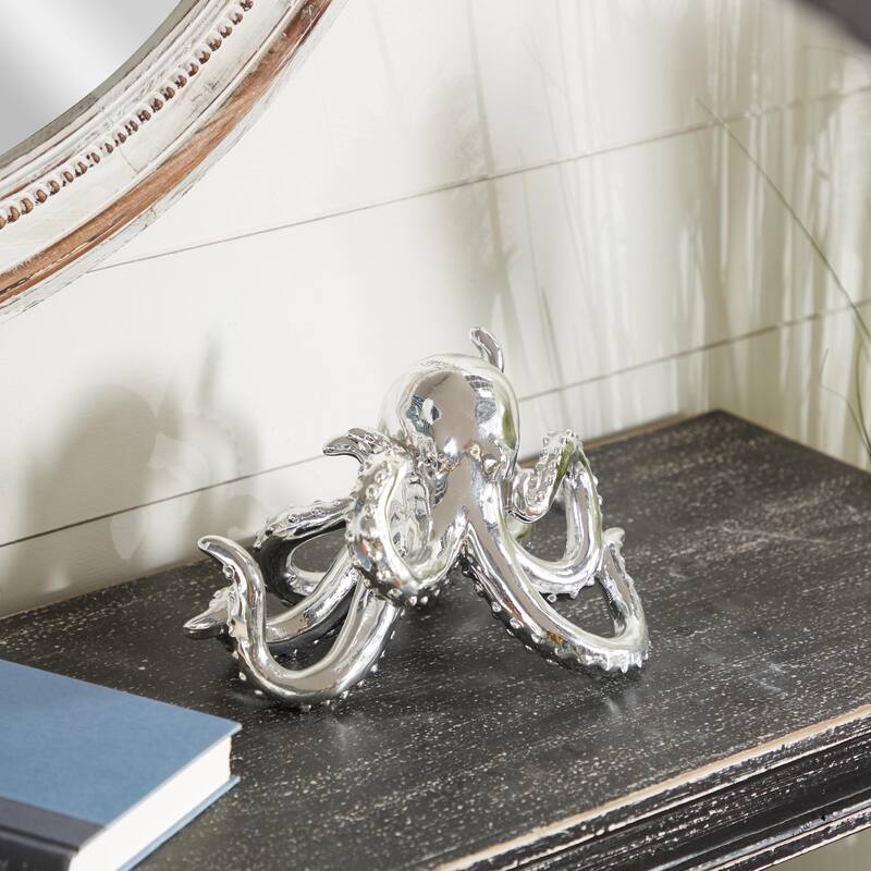 Polystone Octopus Decorative Sculpture with Long Tentacles and Suctions Detailing - Silver - Roche River Decor