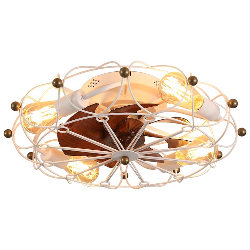 20" Low Profile Ceiling Fan with Light and Remote Control, Dimmable LED Ceiling Fan, 6 Speeds - Brown