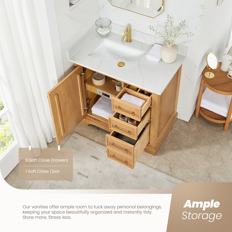 Tokyo Bath Vanity with Quartz Stone Top without Mirror