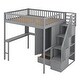 preview thumbnail 14 of 25, Full Size Wood Loft Bed with Bookshelf, Stairs Drawers, Desk and Wardrobe with Top Bunk with Full Length High Guardrails