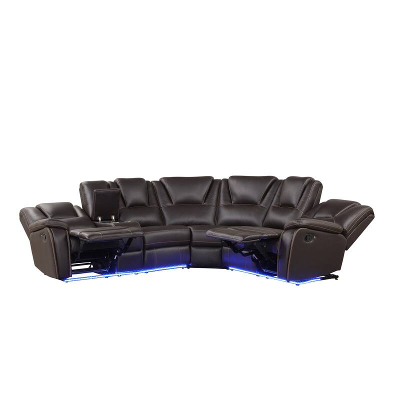 Modern Faux Leather Manual Reclining with LED Light Strip with 2 Cup Holders
