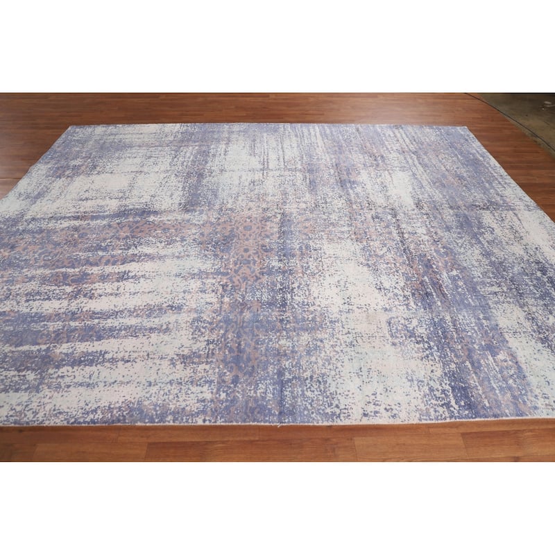 Contemporary Abstract Area Rug Handmade Blue Wool Carpet - 8'0" X 10'2"