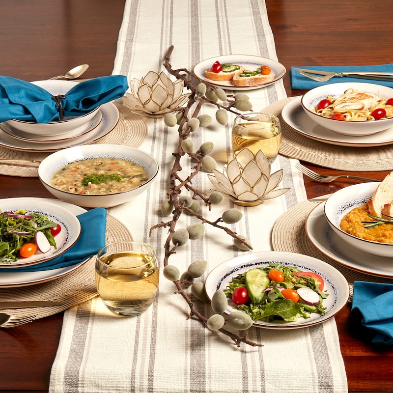 Tabletops Gallery Bastille Blue/ White Stoneware 12-piece Dinnerware Set
