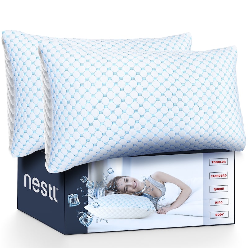 Nestl Coolest Heat and Moisture Reducing Ice Silk Pillow - Gel Infused Adjustable, Breathable, and Washable Memory Foam Pillow - King 18" x 36" - Set of 2