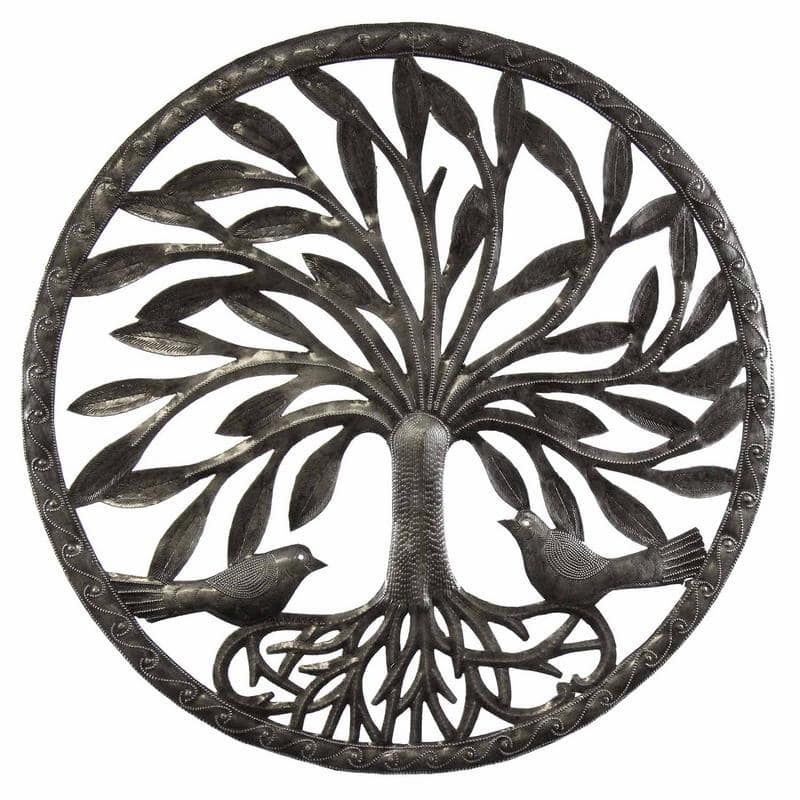Handmade Tree of Life with Two Birds Metal Wall Art (Haiti)