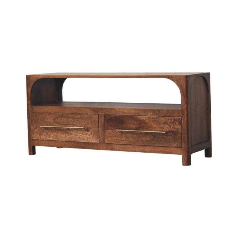 Artisan Furniture Solid Wood Arc-Line Media Console, Brown, 2-Drawers, 1-Shelf