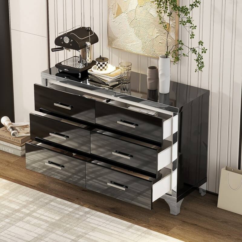 Mirrored Storage Cabinet with 6 Drawers