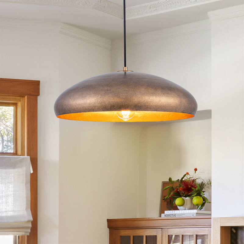 Industrial 1-Light Metal Dome Pendant Light for Kitchen Island, Dining Room - Antique Gold