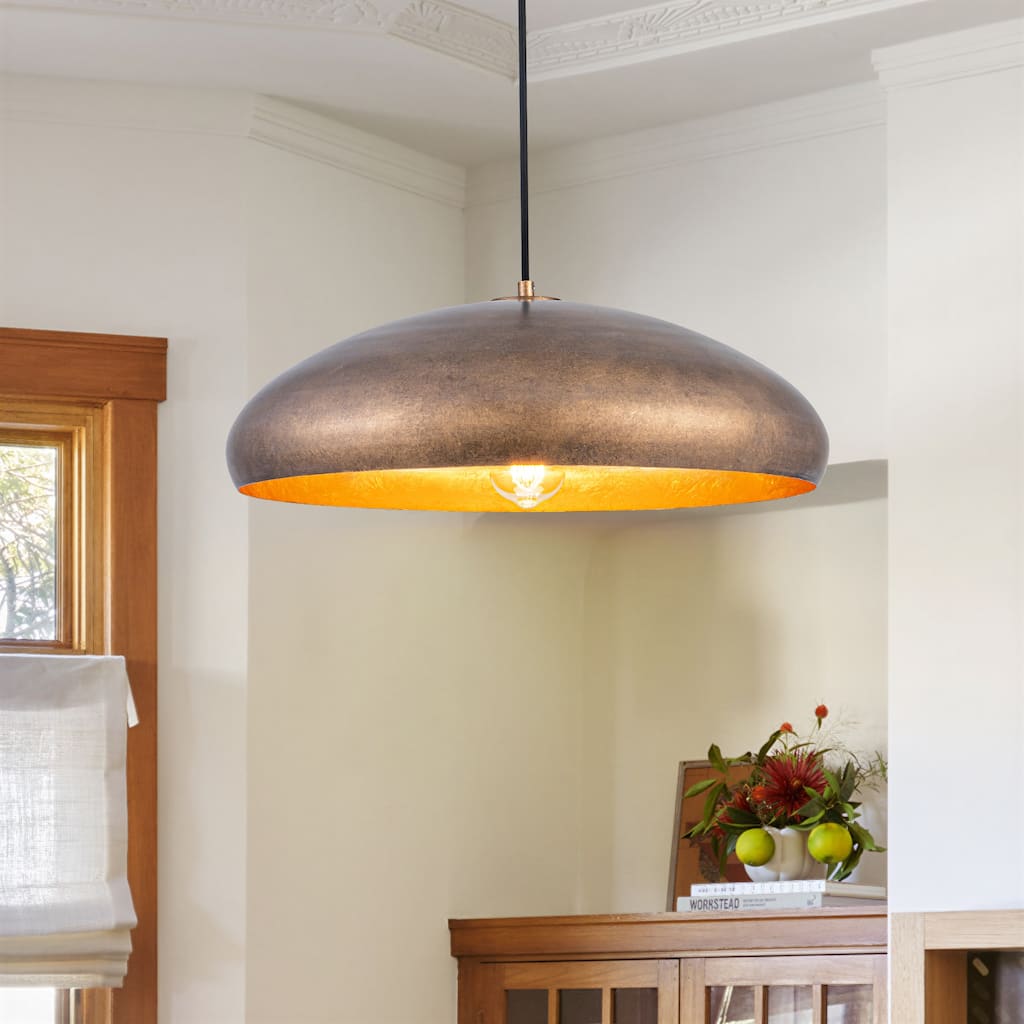 Industrial 1-Light Metal Dome Pendant Light for Kitchen Island, Dining Room