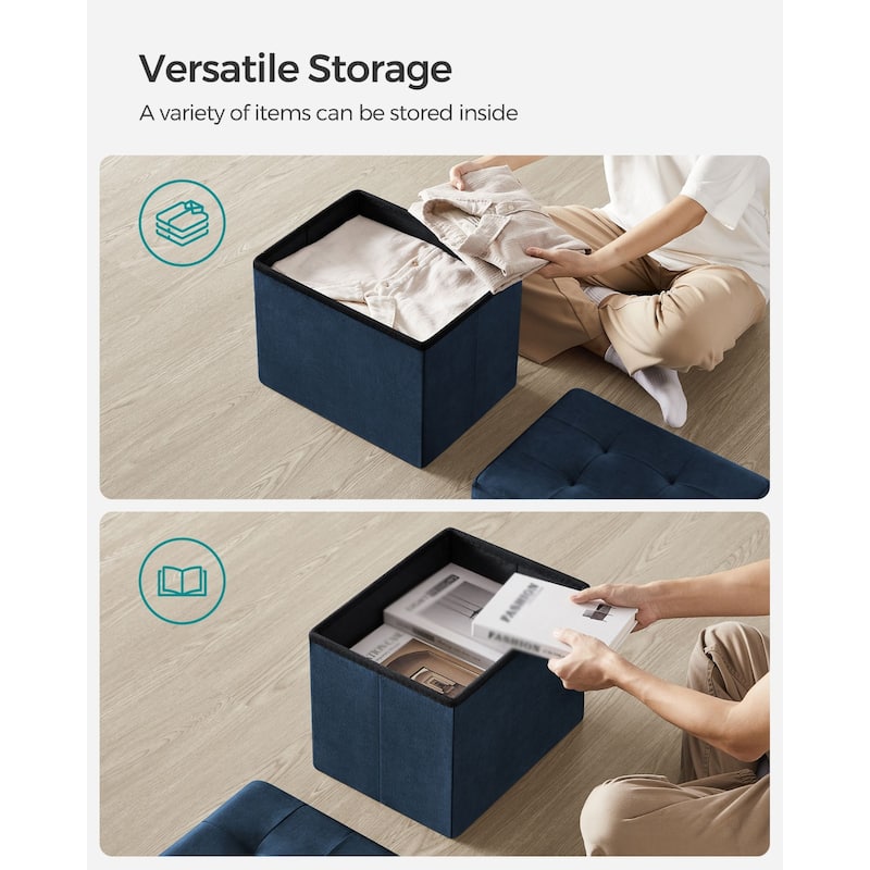 Velvet Foldable Storage Ottoman with Padded Seat and Hidden Compartment for Living Room or Entryway