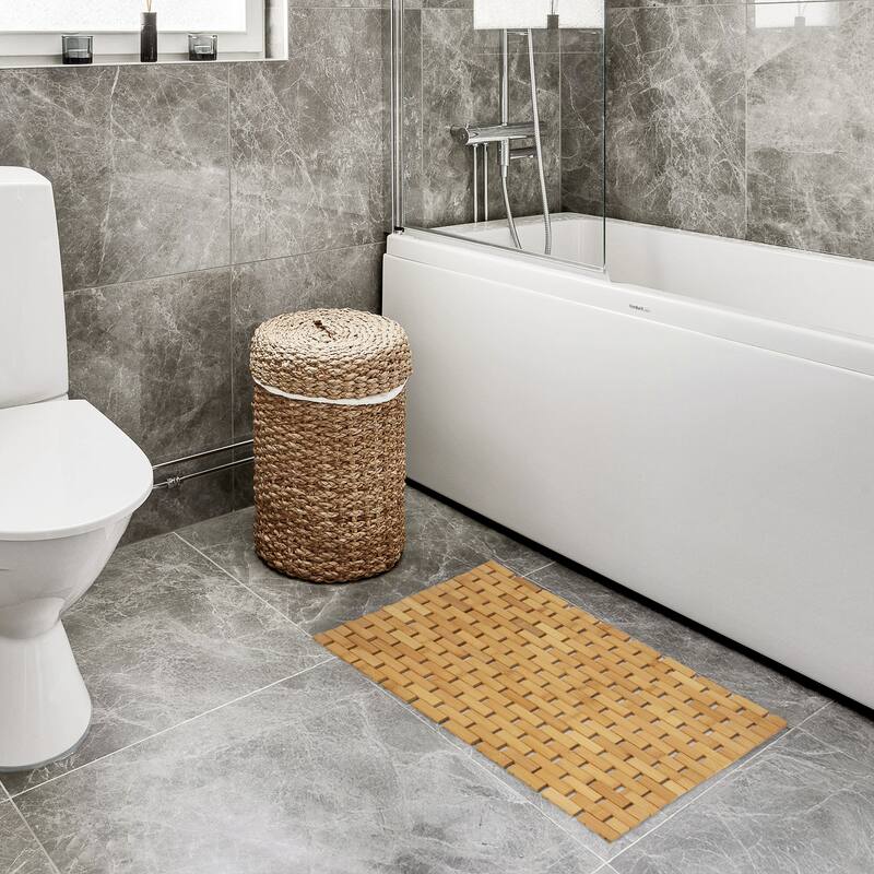 MegaChef Bamboo Wood 16.25 x 24.5 Inch Rectangle Bathroom Mat