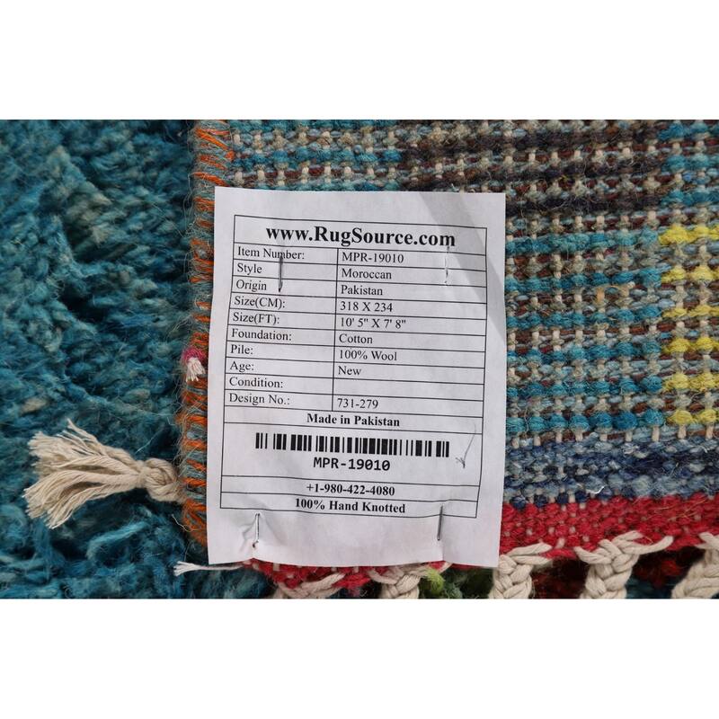 Light Blue Plush Moroccan Oriental Area Rug Handmade Wool Carpet - 7'8" x 10'5"