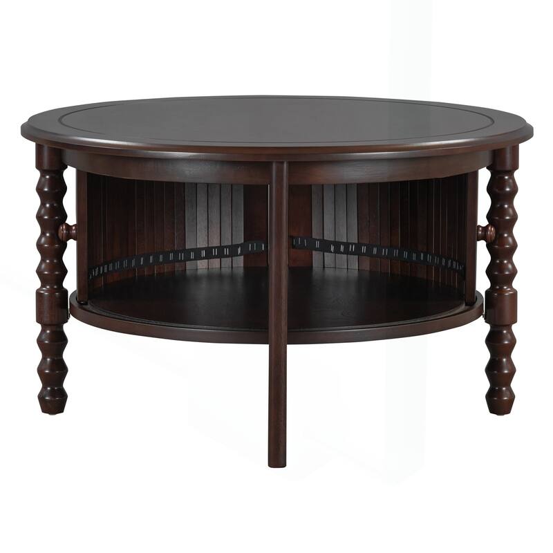 Vintage Round Coffee Table with Practical Storage for Various Rooms