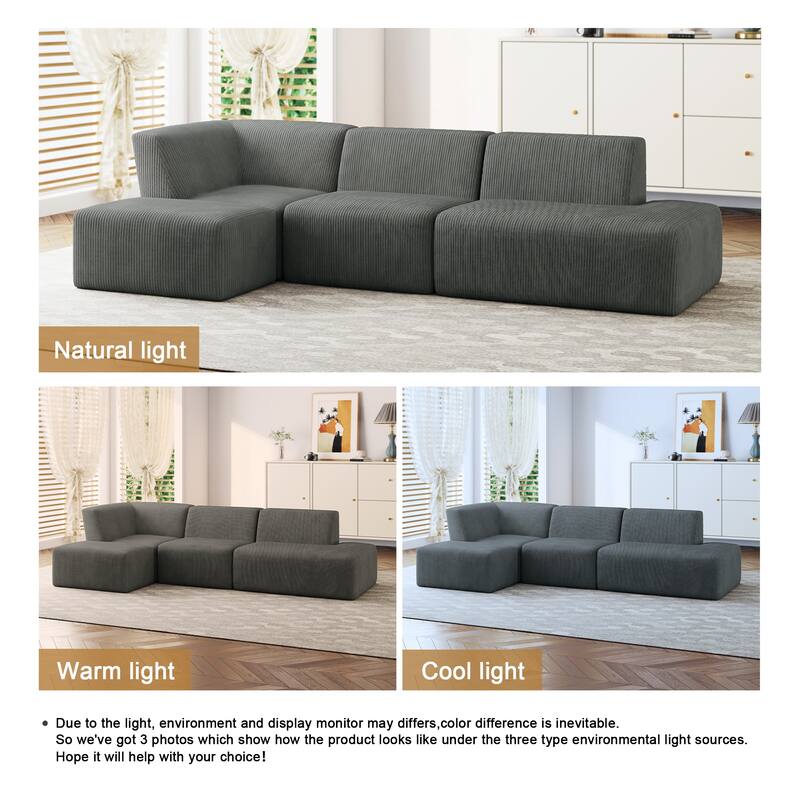 Modular All-Foam Corduroy Compression Sofa With Ottoman